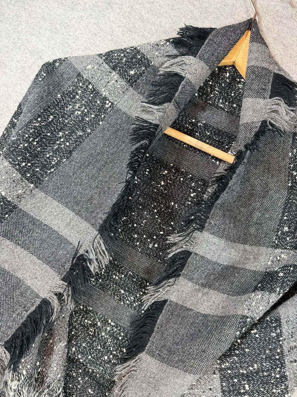 Vintage Oversized Plaid Fringed Blanket Scarf Wrap
